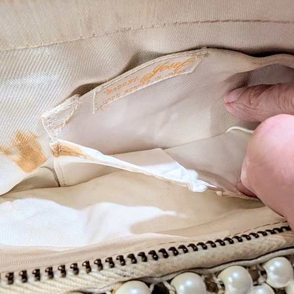 1950s Hand Beaded Faux Pearls Clutch Bag By Josef - Made In Japan - Picture 9 of 13